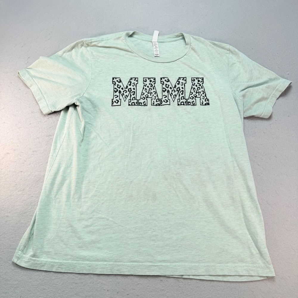 Bella+Canvas XL "Mama" Leopard Print Graphic Tee – Green – Women's Casual Top